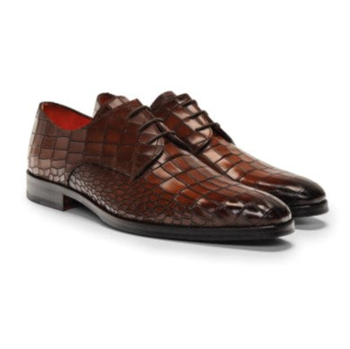 Luxury Lace-Up Dress Shoe Italian Hand Made in Patina Croco