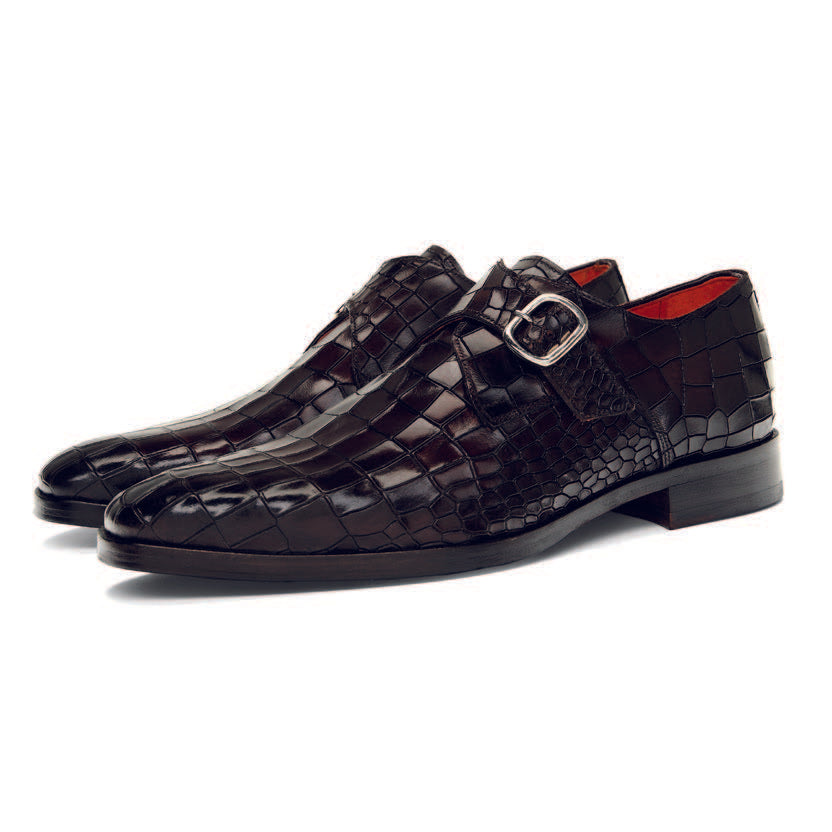 Luxury Monk Strap Dress Shoe Italian Hand Made in Patina Croco